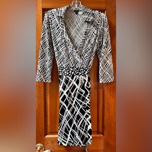 Black and white wrap dress.